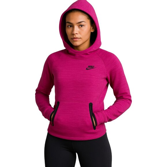 Nike Fuchsia Tech Pullover Scuba Hood Kangaroo Zipper Pockets Thumbholes Medium - Picture 1 of 15